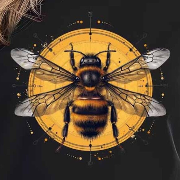 Honey Bee Shirt, Round Nature Inspired, Hand Drawn, Save The Bees, Shirt Gift - Picture 2 of 3
